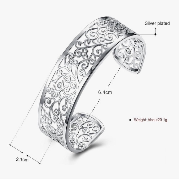 Sterling Silver Bangle Filigree Cuff Bracelet, 925 Sterling Silver NEW - Picture 3 of 7